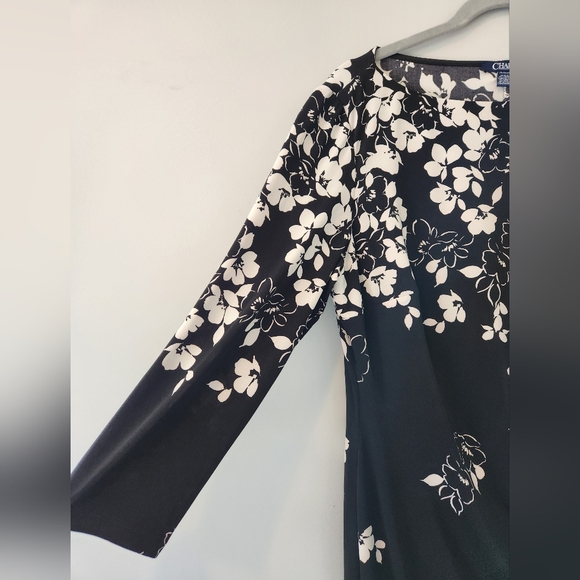 Chaps Black Floral Sheath Dress Long Sleeve Ruched sz XL - Picture 2 of 6